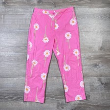 Vtg Y2K Lily Pulitzer Pink Daisy High Rise Pants Tapered Cropped Cotton Sz 6