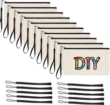 8.1" 4.2" Canvas Zipper Bag Reusable Cotton Canvas Zipper Pouch Blank DIY C