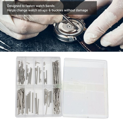 #ad 100 Sets Stainless Steel Watch Pins Friction Strap Pressure Bars with Rivet Ends $9.67