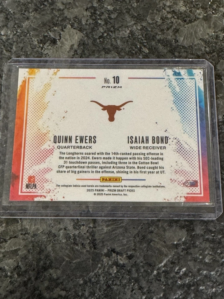 Selecciones de draft Panini Prizm 2025 Quinn Ewers/Isaiah Bond Colorblast SSP RC LIMPIO 🔥 Foto 2 de 4