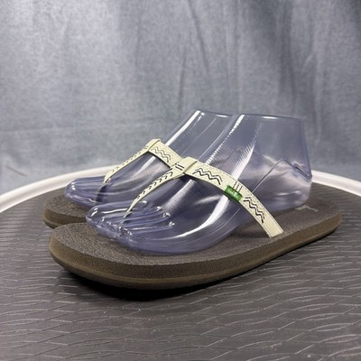 Sanuk Yoga Mat Sandals Womens 8 White Thong Flip Flop Embroidered Strap
