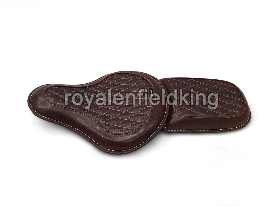 Para Real Enfield Classic 650" Genuino Cuero Frente Y Posterior Asiento Antiguo - Imagen 4 de 4