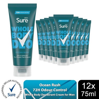Sure Men Ganzkörper Deo Creme Ocean Rush mit 72H Geruchskontrolle 75ml, 12 Stück
