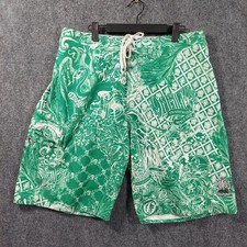 O'Neill Boardshorts Mens 34 Green Graphic Print Surf Beach Swim Trunks
