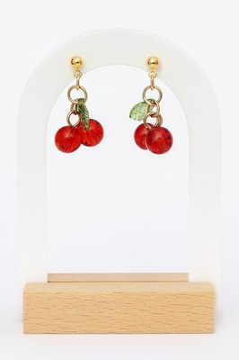Kirsche Ohrhänger - süßer Frucht Tropfen Schmuck mit Gold Ohrstecker & grünem Blatt