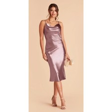 Birdy Grey Lisa Shiny Satin Midi Dress Dark Mauve Purple Women Medium New Formal