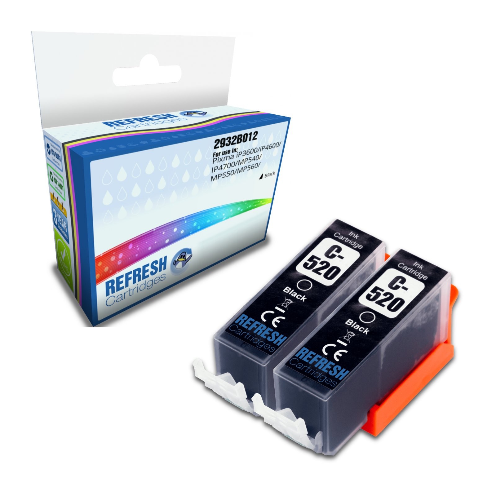 Refresh Cartridges Black PGI-520BK Ink TWIN PACK Compatible With Canon Printers