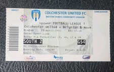 Ticket Stub Colchester United v Brighton & Hove Albion 2010 / 2011 League 1