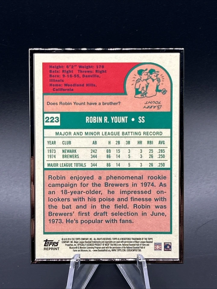 2014 Topps Framed Rookie Reprints Black /199 Robin Yount #223 HOF - Image 2 of 2