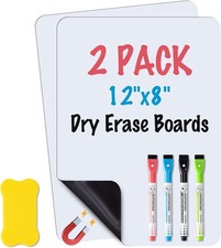 2-Pack Magnetic Dry Erase Board Sheet for Refrigerator, 12"x8" Erasable Fridge