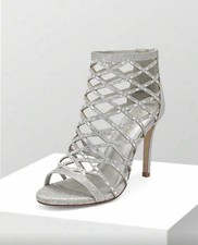Silver Rhinestone Strappy Heels Sparkly Evening Sandals 7,5