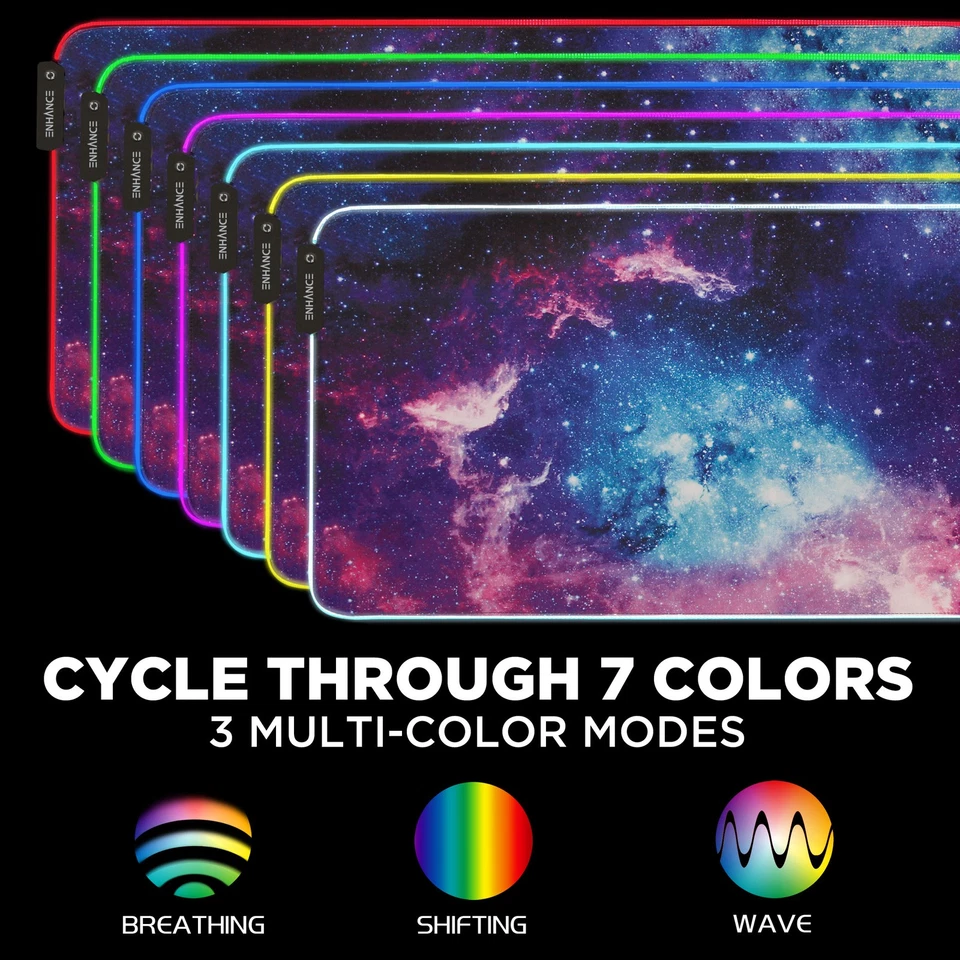 ENHANCE Extra Large LED Gaming Mouse Pad - Soft XXL Desk Mat with 7 RGB Colors - Image 3 of 4