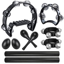 10 Pcs Black Tambourines for Adults - Half Moon Tambourine, Wood Rhythm Stick