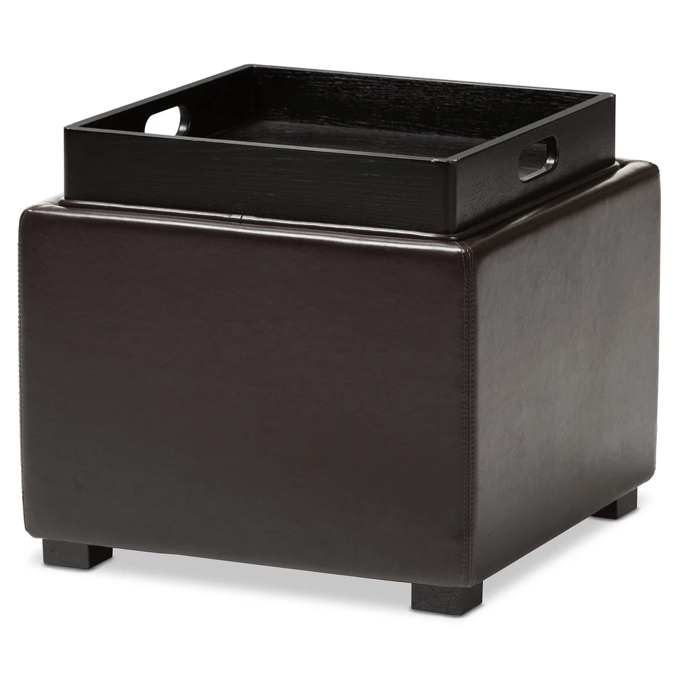 DARK BROWN TATE STORAGE OTTOMAN - Image 3 of 4