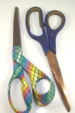 2 Pair Scissors 8" Shears 1 Multi Color Fiskars  1 Blue Stainless Steel Blade