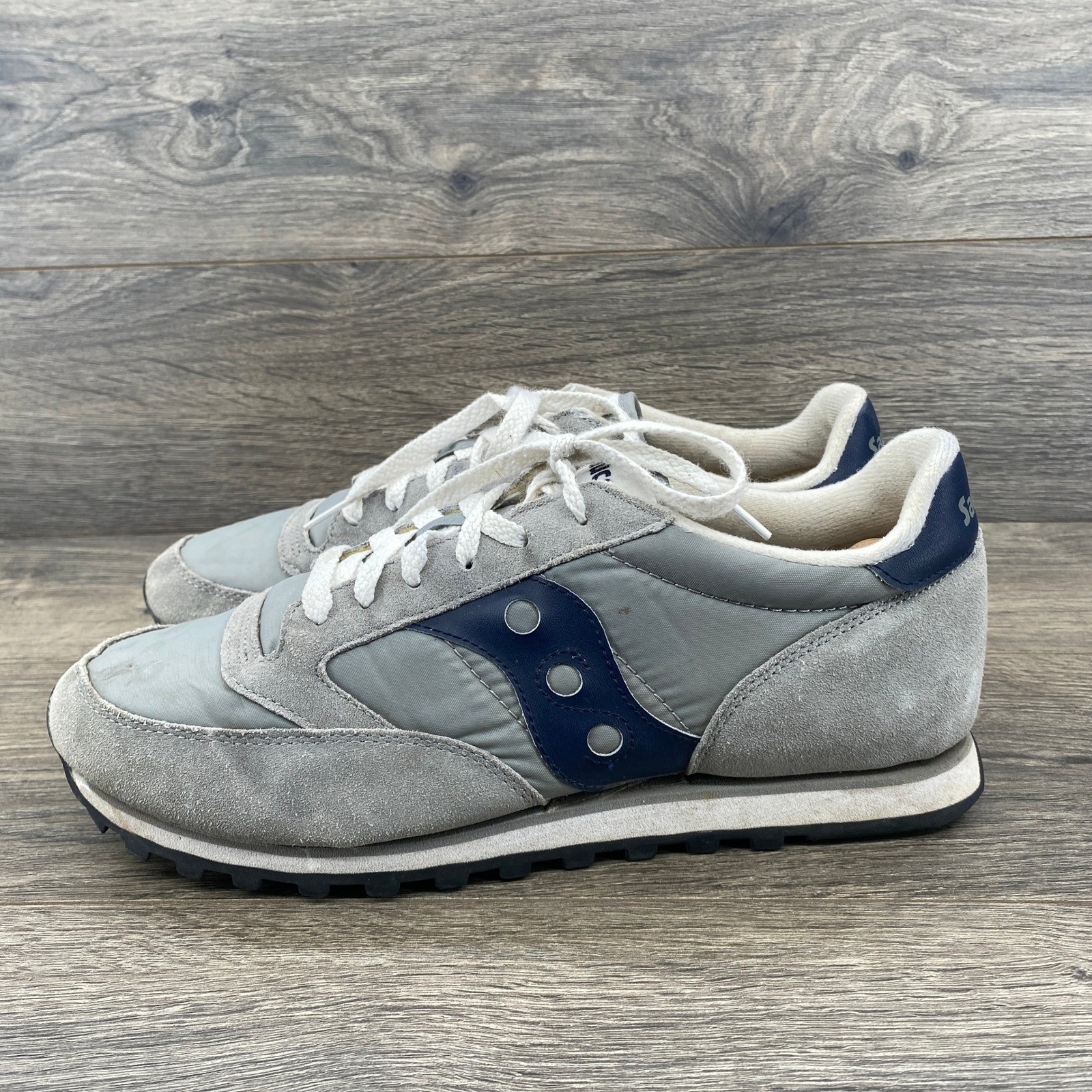 Saucony Jazz Low Pro Mens 10.5 Grey Navy Blue Suede Nylon Re