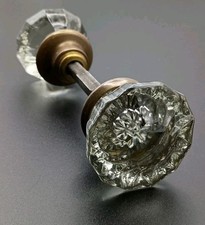 Antique 12 Point Crystal Door Knob Set Brass with Spindle