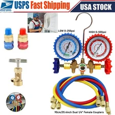 AC Manifold Gauge Set A/C Refrigeration 3FT Color Hose fit R502 R12 R22 R134a
