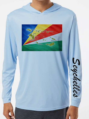 Seychelles Islands Map Flag Sun T-Shirt UV Protected UPF 50 Long Sleeve Hood