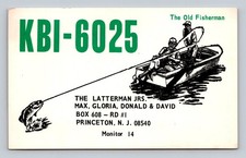 CB QSL/QSO KBI-6025 Princeton, NJ, USA Vintage Fisherman Boat Art