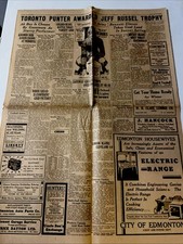 NOV. 10 1934 CFL FOOTBALL EDMONTON SPORTS PAGE AB BOX JEFF RUSSELL TROPHY NHL