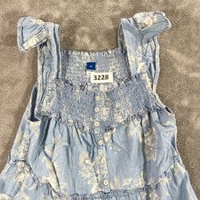Old Navy Maxi Dress Womens XS Blue Floral Chambray Smocked Tiered Ruffle Strap