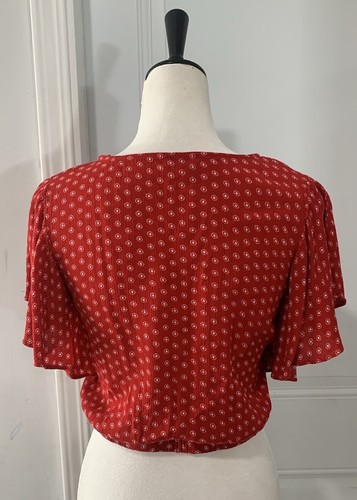 Lily White Red White Dot Crop Blouse Ruffle Fringe-Flutter Sleeve Size Small - Picture 3 of 13