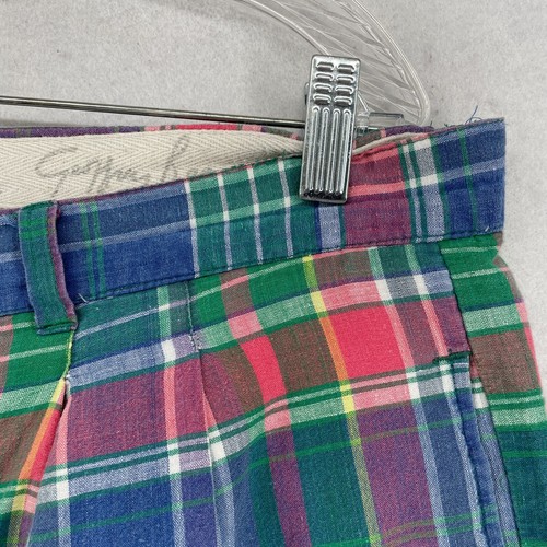 GEOFFREY BEENE Shorts Mens 36 Chino 6" Madras Plaid Pleated Cotton Blue Green - Picture 6 of 14