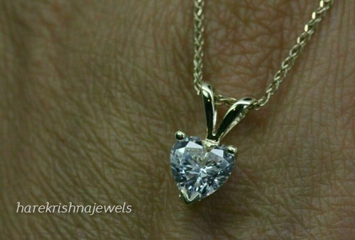 1.40CT Lab-Created Heart Shape Diamond Solitaire Pendant 14K Yellow Gold Finish - Picture 4 of 5