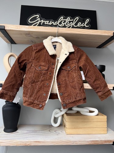 NWT Gap Kids Sherpa Lined Corduroy Jacket Size XS 4/5 Y Sable Brown - Picture 1 of 6