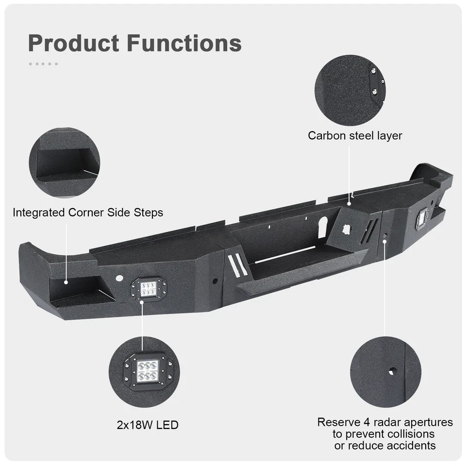 Rear Bumper Black With LED Lights fit for 2010 to 2018 Dodge Ram 2500 3500 New — 第 4/4 张图片