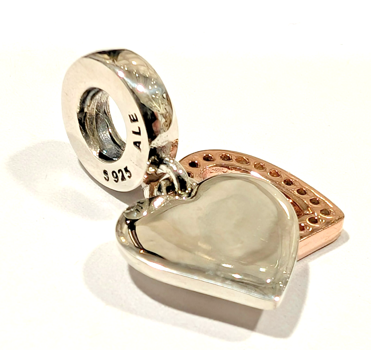Authentic Pandora Charm, ROSE Sparkling Freehand Heart Dangle