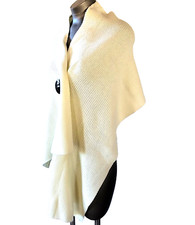 Shawl Wrap Women Knit Cream Soft and Warm Large Button Trim Closure