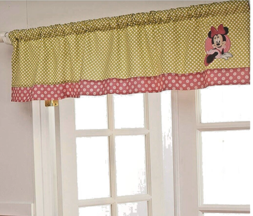 New Disney MINNIE Mouse Petal Perfect Window Valance Applique Green Pink DOTS - Picture 1 of 6