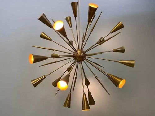 1950Italian Design 24 Light Sputnik Chandelier Ceiling Lamp Urchin Brass Antique - Picture 2 of 11