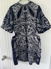 ASOS Embroidered Cutout Mini Dress Navy & White High Neck Dress