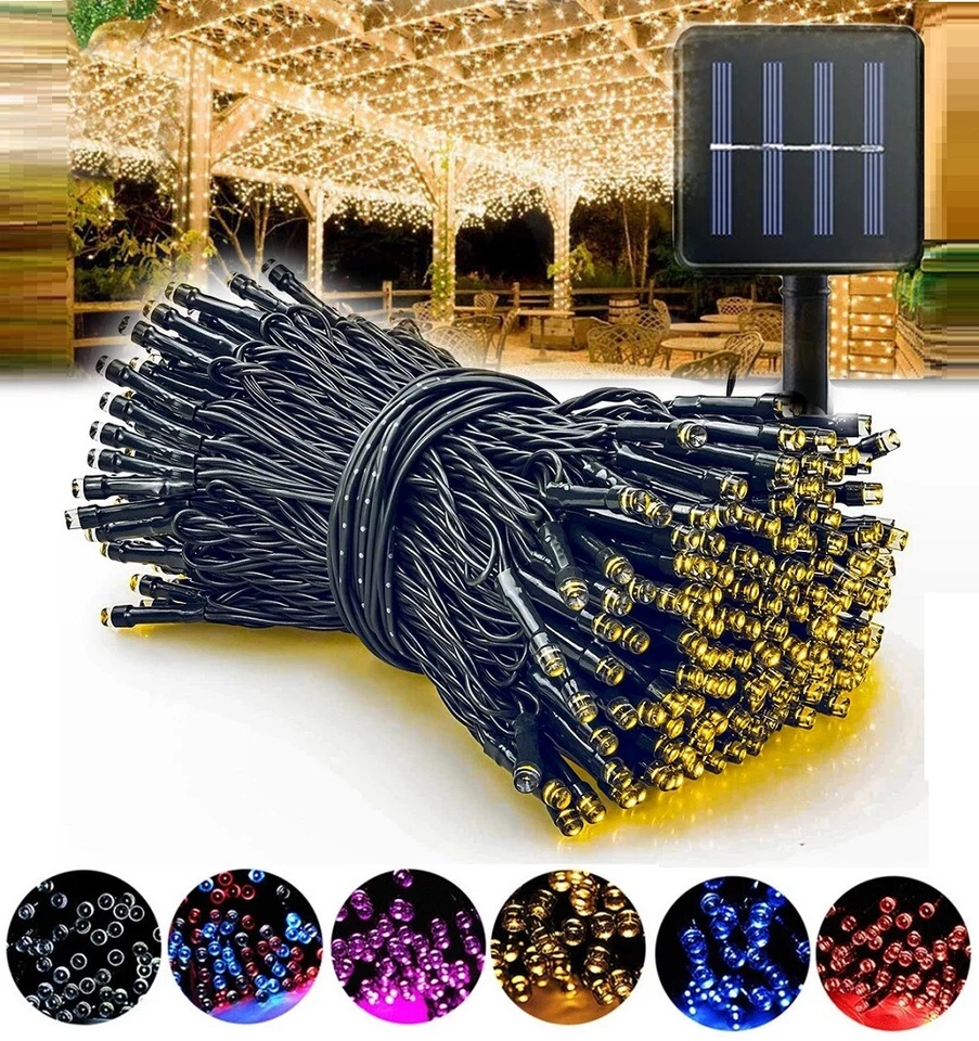 Christmas Solar String Lights Outdoor Xmas Lights 100-200 LED Garden Patio Party - Image 3 of 4
