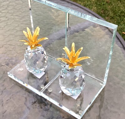 Vtg Benzara Glass Made Crystal Pineapple Bookends Gold & Clear SALE!!