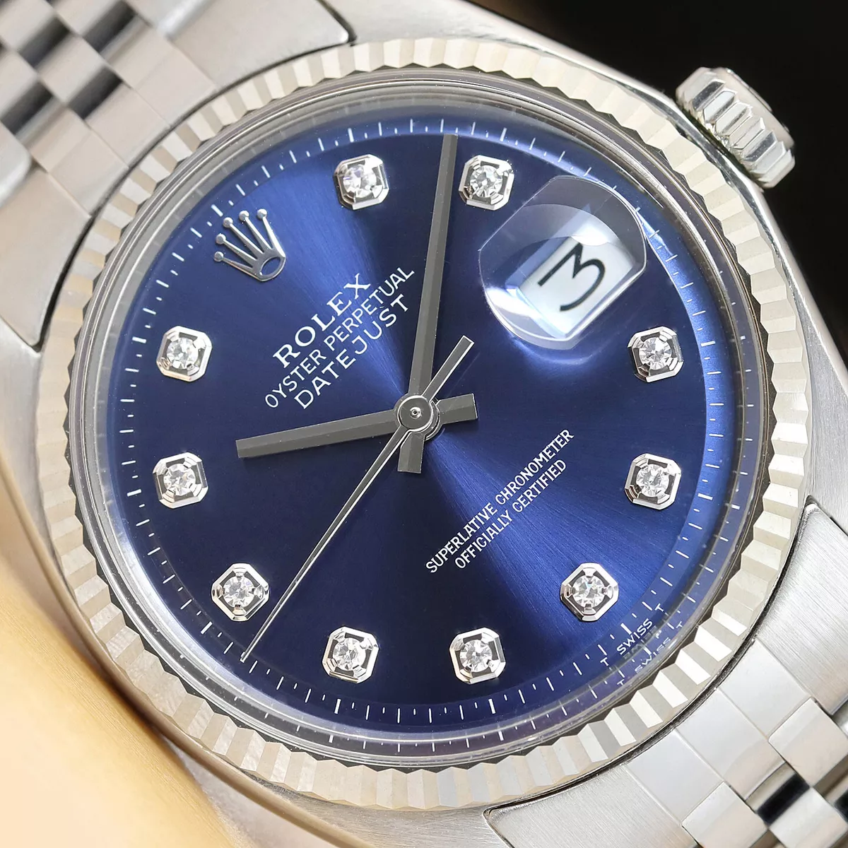 MENS DATEJUST 18K GOLD &amp; STAINLESS STEEL BLUE DIAMOND WATCH |