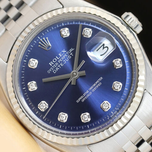 Homme Rolex Datejust 18K Or Blanc & Acier Inoxydable Cadran Bleu Diamants Montre - Picture 1 of 9