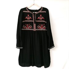 Beach Lunch Lounge Women's Black Embroidered Tasseled Shift Dress Size Medium