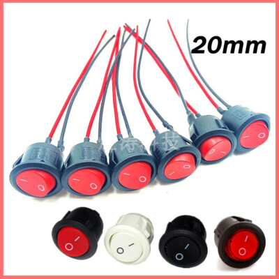   KFZ Kippschalter Wippschalter Mit Kabel EIN / AUS 2 PIN / 250V 6A 20mm Rund 