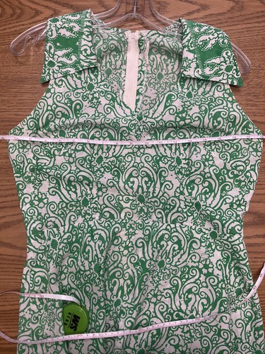 Vestido Vintage Años 70 Estampado Verde Sin Mangas S/M Longitud Té Columpio Escuela de Arte LINDO - Imagen 5 de 6
