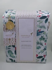 PAPYRUS Christmas Holly Berry Queen Sheet Set 100% Cotton 200 Thread Percale