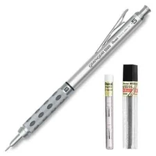 Pentel Graph Gear 1000 Automatic Drafting Pencil, 0.5mm, Brushed Metal BUNDLE