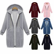 Women Plus Size Winter Zipper Hoodie Sweater Hooded Long Jacket Sweatshirt Coat