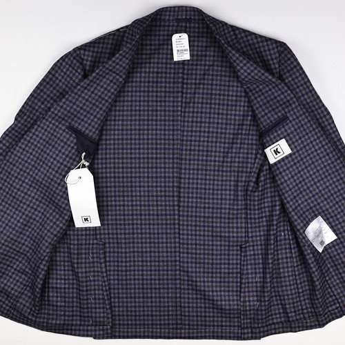 NEW $1,995 Kired by Kiton Aegean Blue Check 2 Button Men's Sport Coat US 44R - Picture 3 of 15