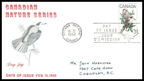 Canada FDC - 1968 - Gray Jay, Scott #'s 478, UnKnown Cachet