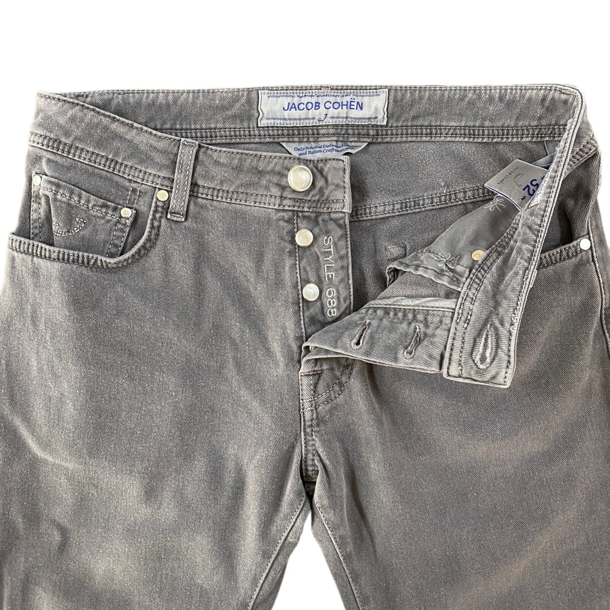 Jacob Cohen 688 Grey Jeans Stretch Slim Fit Made in Italy Jacob Cohen 688 Grey Jeans Stretch Slim Fit Made in Italy