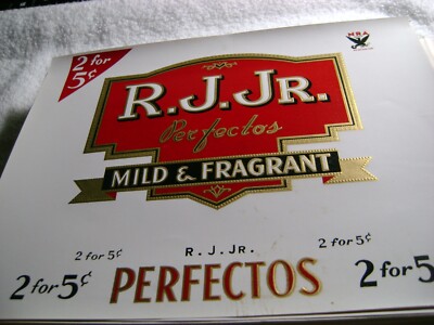 R.J.JR.-PERFECTOS-(-2 for 5c.)-VINTAGE INNER CIGAR BOX -EMBOSSED LABEL 